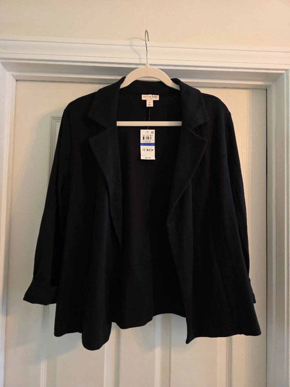 Maison Jules Black Open Front Blazer XL Cotton Stretch 3/4 Sleeve NWT